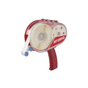 Glue Dots Dot Shot Pro Handheld Adhesive Applicator/Dispenser with a red handle and transparent cover for easy adhesive application.