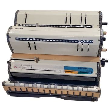 Akiles DuoMac 541 5:1 and 4:1 Pitch SpiralCoil Binding Machine with dual punching capability for various binding options.