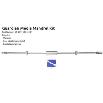 An Extra Media Mandrel Kit for Guardian 65 Laminators, showing the mandrel, core adapters, clutch, and mounting brackets with screws.