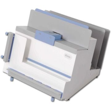 A Fastbind BooXTer Duo Binder machine with a modern gray and blue design, used for professional bookbinding.