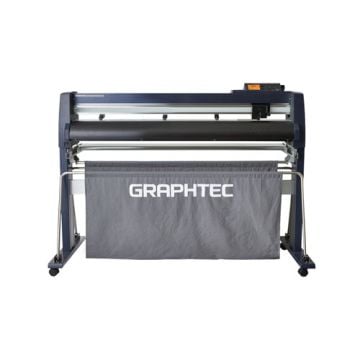 Graphtec FC9000-100 42" Roll-Fed Vinyl Cutter and Plotter with Stand and Basket, designed for precision cutting of vinyl and other media.