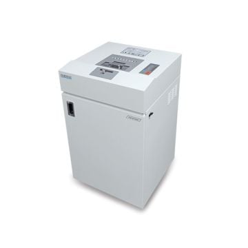 A white Formax OnSite FD 87SSD Cross-Cut Multimedia Office Shredder designed for secure shredding of sensitive documents and media in office environments.