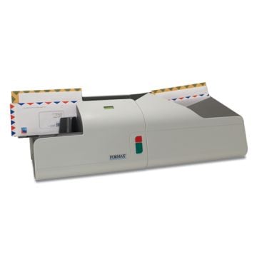 Front view of Formax FD 452 Envelope Opener, showcasing its sleek design and high-speed capabilities for efficient mail opening.