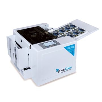 Formax FlashCard Tabletop Business Card Cutter efficiently cuts and stacks business cards with precision.