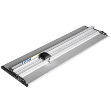 A Fletcher-Terry Titan 100 Board Cutter featuring a sleek aluminum design with a cutting rail and handle mechanism.