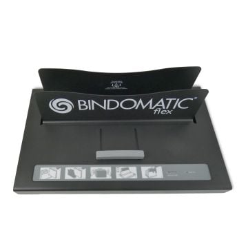 A Coverbind 5000 / Bindomatic Accel Flex Professional Thermal Binding Machine used for high-quality document binding with easy-to-follow instructions displayed on the front.