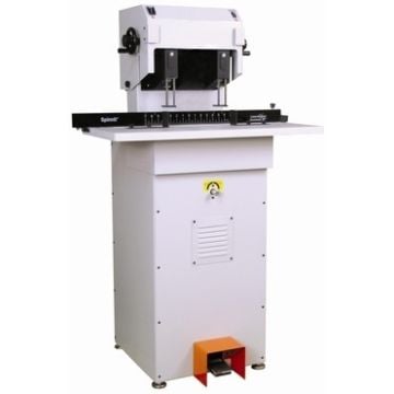 Spinnit FMMH 2.1 2-Spindle Hydraulic Lift Paper Drill machine with a sturdy white base and dual spindle setup for precise paper drilling.