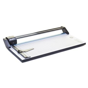 A RotaTrim 20" Professional Rotary Cutter with a durable cutting bar and a precise measurement grid for accurate trimming.