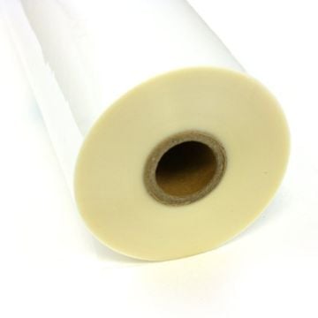 A close-up image of a roll of GBC 1.5 Mil Clear NAP-LAM I laminate film showing the core and edge of the material.