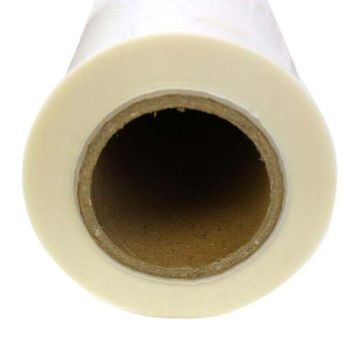 Close-up of a roll of GBC 1.5 Mil Clear NAP-LAM II (3" Core) thermal laminating film showing the core and edge of the film.