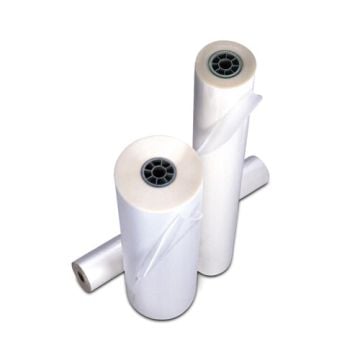 Two rolls of GBC Arctic Lustre (3" Core) laminating film placed side by side, partially unwrapped.