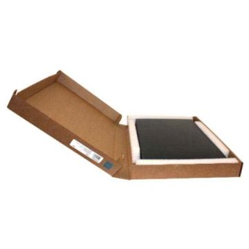 Open cardboard box containing GBC Black 11" x 17" Regency Covers 100pk, with the covers neatly stacked and protected by foam padding.