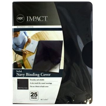 Package of GBC Swingline Designer Premium Plus Navy Backs, featuring a 25-pack of solid navy binding covers for professional presentations.
