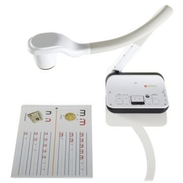 The GBC Discovery 3000 Document Camera alongside a workbook, showcasing its use for capturing and displaying educational materials.