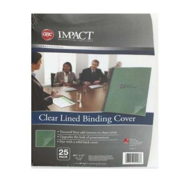 GBC Lined Pattern 14mil 8.5" x 11" Poly Covers 25pk with a clear lined binding cover, designed to enhance the look of presentations.