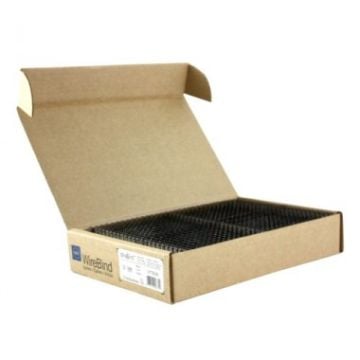 Open box of GBC Premium Black 3:1 Twin Loop Wire coils for wire binding.