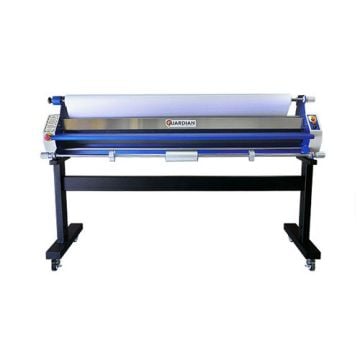 Front view of the Guardian 65 Heat Assist Wide Format Laminator on a black stand, used for large-scale lamination projects.
