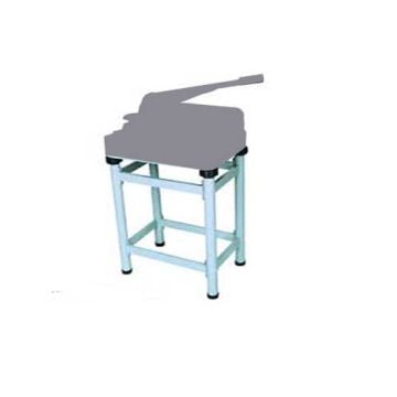 A Guillomax Paper Cutter Stand featuring a sturdy metal frame with a minimalistic design and a flat surface for securely mounting a paper cutter.