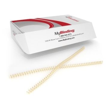 Ivory 4:1 Pitch Plastic Spiral Binding Coil next to a branded MyBinding box, showcasing the binding supplies.