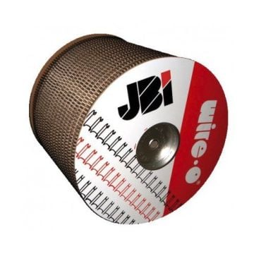A Wire-O Black 3:1 Pitch Double Loop Ring Wire Spool featuring a large roll of binding wire with the JBI logo and product details on the label.