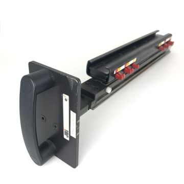 A James Burn DocuPunch Plus Die Set featuring multiple adjustable red clips and a black handle for use with automated punching machines.