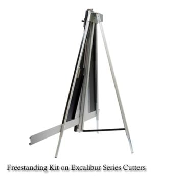 A freestanding kit designed for use with Keencut SteelTrak 65", Excalibur 1000X, Excalibur 3S, and 5000 cutters, featuring a sturdy aluminum tripod structure supporting the cutting tool.