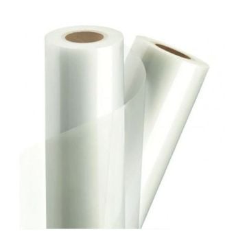 Two rolls of 1.1 Mil Soft Touch Finish (OPP) Laminating Films displayed with a smooth, clear surface.