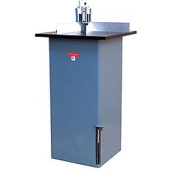 A blue Lassco Wizer CR-55 Manual Corner rounding machine with a rectangular base and a black tabletop, designed for manual corner cutting of paper and similar materials.