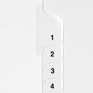Avery Style Letter Size 1-25 Cut Collated Numbers 1 - 1225 Side Tab Legal Indexes showing tabs labeled with numbers 1 to 4.