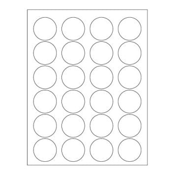 A sheet of White Circle Laser Labels is arranged in a grid pattern, featuring multiple blank circular labels that are ready for customization with text or graphics.
