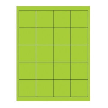 A sheet of Fluorescent Green Rectangle Laser Labels consists of multiple rectangular labels arranged in a grid pattern, featuring a bright green background with black outlines for easy identification and customization.