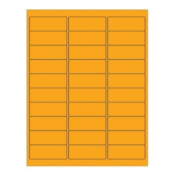 A sheet of Fluorescent Orange Rectangle Laser Labels displays a grid of 30 vibrant orange rectangular labels with black borders, arranged neatly for easy customization and visibility.