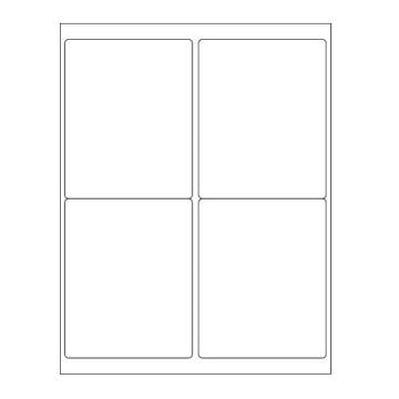 A sheet featuring four blank White Removable Rectangle Laser Labels is arranged in a 2 x 2 grid format, providing ample space for custom printing or writing.