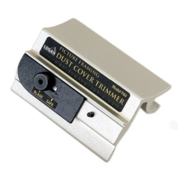 A Logan F60 Picture Framing Dust Cover Trimmer with a silver body, black blade mechanism, and labeled details on the front.