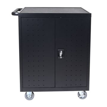 The Luxor LLTP32-B Black 32 Laptop/Chromebook Charging Cart with Timer provides a secure, efficient solution for charging and organizing up to 32 devices, ideal for classrooms or offices.