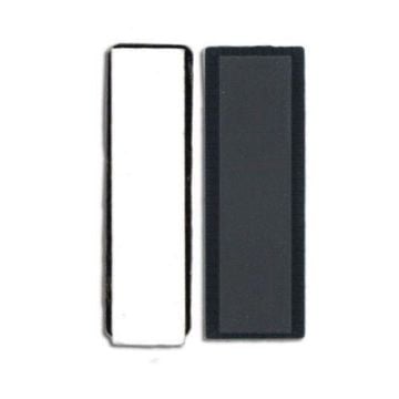 Two rectangular MAGNAUNI Magnetic Badge Findings, one in white with a smooth surface and the other in black with a textured finish, placed side by side against a plain background.