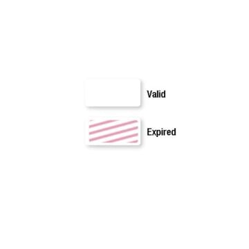 Manual Expiring One Day TIMEtoken FRONTpart - Blank showcases two simple rectangular badge designs, with the top labeled "Valid" featuring a plain white background, and the bottom marked "Expired" displaying a pattern of diagonal pink stripes across the s