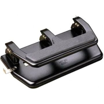 The Master MP40 3-Hole Punch by Martin Yale, a durable black metal hole puncher designed for efficiently punching three holes in paper, featuring adjustable punch heads and a sturdy build.