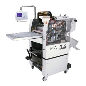 The Matrix 370DP Pneumatic Duplex Laminator and Foiler, a professional machine designed for both laminating and foiling tasks.