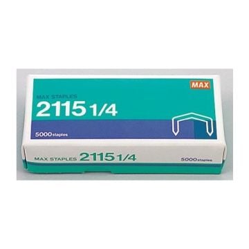 A box of Max 2115 1/4 Arched Crown Staples For HD-88R containing 5000 staples.