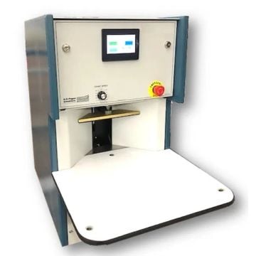 A compact Bantam-1 Sheet Counters machine featuring a touchscreen interface, precision sheet counting mechanism, and a flat, ergonomic workspace for efficient operation.