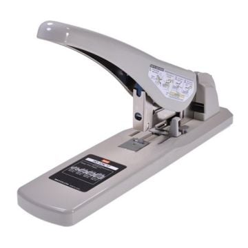 A Max HD-12N/17 Heavy Duty Stapler, featuring a sturdy design with a long handle for easy stapling of thick documents.