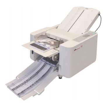 MBM 408A Automatic Programmable Tabletop Paper Folder efficiently folding stacks of paper with automated precision.