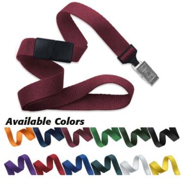 Microweave Break-Away Lanyard with NPS Bulldog Clip in maroon color, shown with a plastic safety clasp and metal clip, alongside a selection of available colors including orange, blue, green, black, and more.