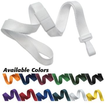 Microweave Break-Away Lanyard with Wide Plastic Hook displayed in white with a variety of color options, showcasing its durable weave and practical design.