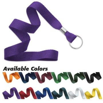 Microweave Lanyard with NPS Split Ring in purple, displayed with a smooth texture and accompanied by a selection of available colors including orange, red, blue, green, black, white, and yellow.