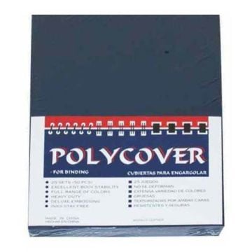 A stack of Navy Leather Grain Poly Covers for binding, featuring a textured blue finish and sturdy construction.