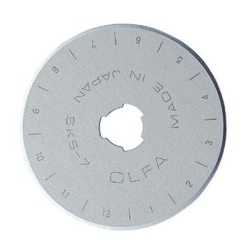 OLFA 45mm Rotary Replacement Blade for RTY-2/DX and RTY-2/G, a durable, straight-edged blade ideal for precise cutting tasks.