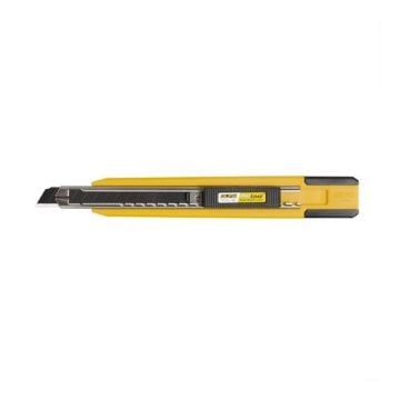 OLFA PA-2 Multi-Blade Auto-Load Utility Knife With Blade Storage featuring a slim yellow body, integrated blade storage, a black grip, and a segmented blade for versatile cutting tasks.