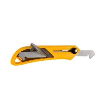 OLFA PC-L Plastic / Laminate Cutter with a yellow ergonomic handle and replaceable sharp blade for precise cutting.